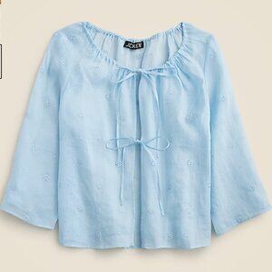 J. Crew Tie-front eyelet top in ramie Size XXS